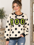 Peach Love Lace Edge ‘BOO’ Patch Polka Dot Sweatshirt in Cream/Black