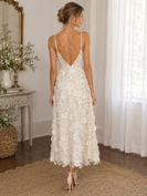 Storia Floral Sequin Embellished Midi Slip Dress in Ivory Cream