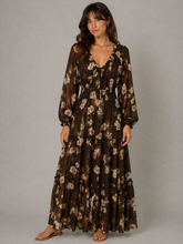 Load image into Gallery viewer, Davi &amp; Dani Boho Floral Print Dress in Brown
