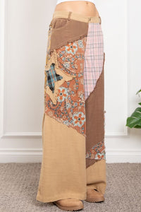 BlueVelvet Patchwork Wide Leg Pants in Khaki