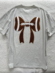 Embroidery Football Bows T-Shirt in Salty Gray