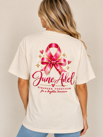 June Adel “Stronger Together” Breast Cancer Awareness T-Shirt in Ivory