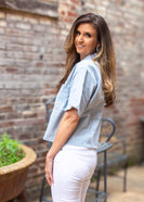 FATE Collared Washed Denim Boxy Top in Light Denim