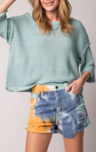 Load image into Gallery viewer, Easel Half Sleeve Knitted Boxy Sweater in Aqua Shirts &amp; Tops Easel   

