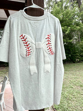 Load image into Gallery viewer, Embroidery Baseball Bows T-Shirt in Salty Gray
