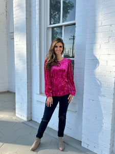 Jodifl Solid Color Velvet Top in Magenta