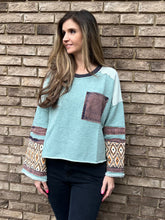 Load image into Gallery viewer, Oli &amp; Hali Mixed Fabric Sweater in Mint Sweaters Oli &amp; Hali   
