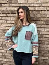 Load image into Gallery viewer, Oli &amp; Hali Mixed Fabric Sweater in Mint Sweaters Oli &amp; Hali   
