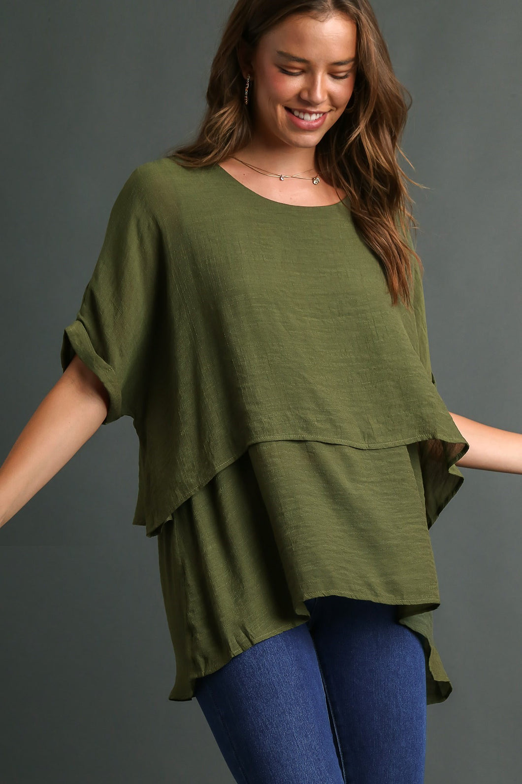 Umgee Lightweight Layered Tunic in Olive Tops Umgee   