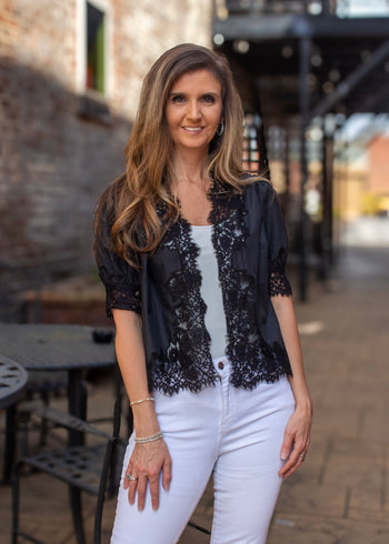 FATE Lace Detailed Solid Color Top in Black