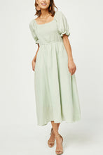 Load image into Gallery viewer, Hayden Textured Midi Dress with Smocked Bodice in Sage
