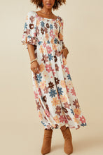 Load image into Gallery viewer, Hayden Mixed Floral Print Dress with Smocked Bodice in Taupe
