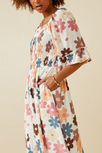 Load image into Gallery viewer, Hayden Mixed Floral Print Dress with Smocked Bodice in Taupe
