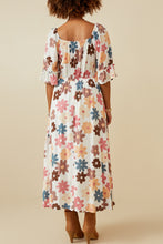 Load image into Gallery viewer, Hayden Mixed Floral Print Dress with Smocked Bodice in Taupe
