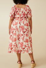 Load image into Gallery viewer, Hayden Textured Floral Print Midi Dress in Red
