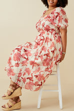 Load image into Gallery viewer, Hayden Textured Floral Print Midi Dress in Red
