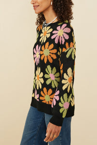 Hayden Retro Daisy Knit Sweater in Black ON ORDER