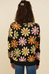 Hayden Retro Daisy Knit Sweater in Black ON ORDER