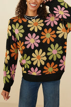 Load image into Gallery viewer, Hayden Retro Daisy Knit Sweater in Black ON ORDER
