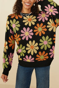 Hayden Retro Daisy Knit Sweater in Black ON ORDER