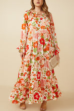 Load image into Gallery viewer, Hayden Satin Floral Print Tiered Maxi Dress in Ivory
