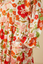 Load image into Gallery viewer, Hayden Satin Floral Print Tiered Maxi Dress in Ivory
