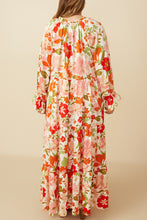 Load image into Gallery viewer, Hayden Satin Floral Print Tiered Maxi Dress in Ivory
