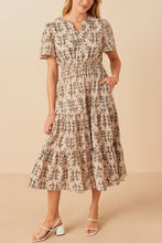 Load image into Gallery viewer, Hayden Botanical Print Tiered Midi Dress in Taupe
