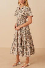 Load image into Gallery viewer, Hayden Botanical Print Tiered Midi Dress in Taupe
