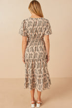 Load image into Gallery viewer, Hayden Botanical Print Tiered Midi Dress in Taupe
