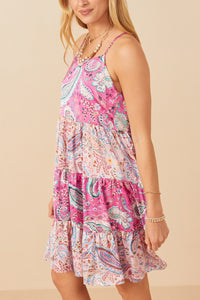 Hayden Paisley Print Tiered Dress in Pink