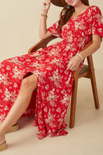 Load image into Gallery viewer, Hayden Floral Print Maxi Dress with Front Slit in Red
