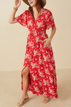 Load image into Gallery viewer, Hayden Floral Print Maxi Dress with Front Slit in Red
