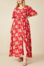 Load image into Gallery viewer, Hayden Floral Print Maxi Dress with Front Slit in Red
