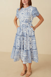 Hayden Eyelet Lace Midi Dress in Blue