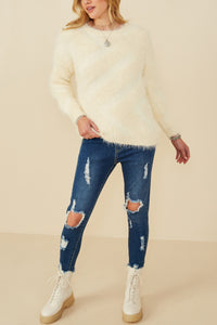 Hayden Solid Color Faux Fur Sweater in Ivory