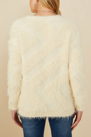Hayden Solid Color Faux Fur Sweater in Ivory