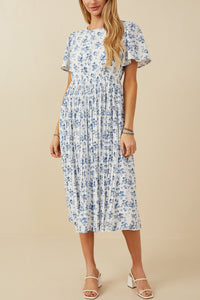 Hayden Ditsy Floral Print Midi Dress in Blue