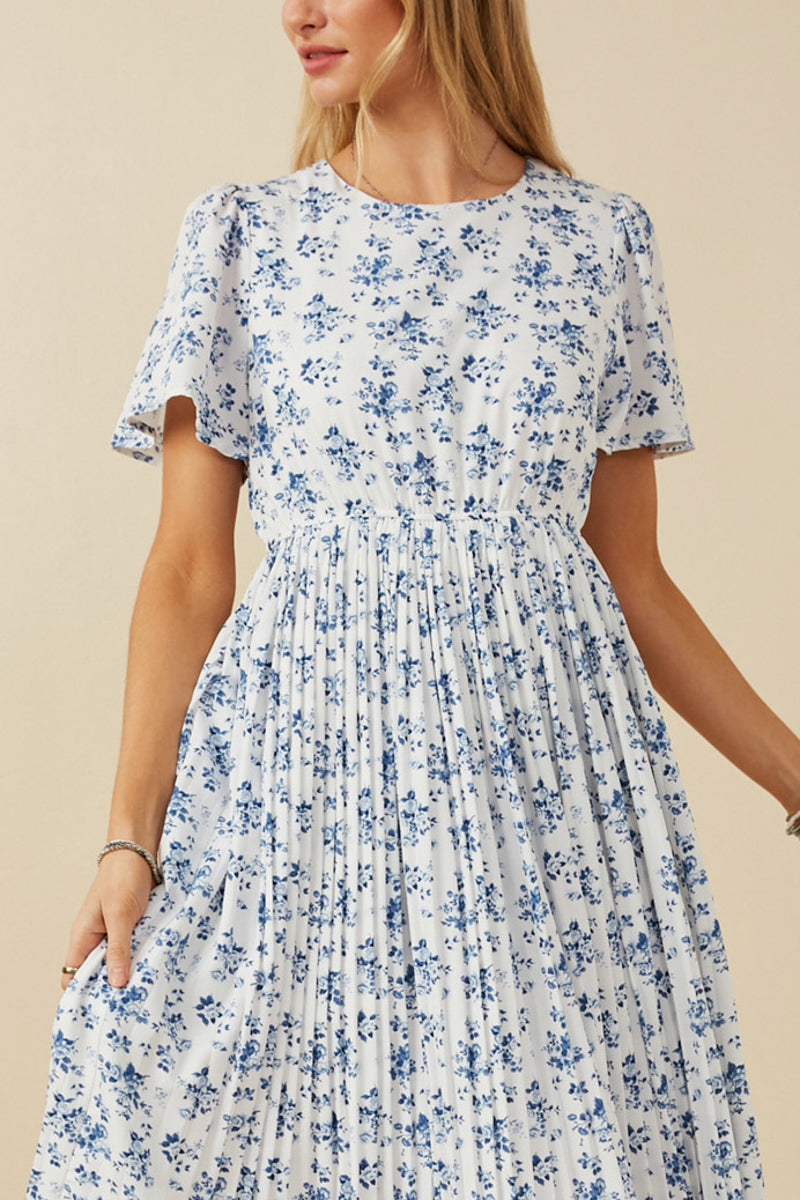 Hayden Ditsy Floral Print Midi Dress in Blue