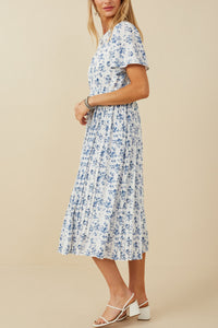 Hayden Ditsy Floral Print Midi Dress in Blue