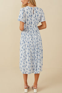 Hayden Ditsy Floral Print Midi Dress in Blue