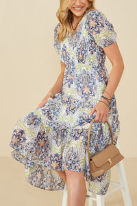 Hayden Mandala Print Tiered Dress in Blue