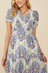 Hayden Mandala Print Tiered Dress in Blue