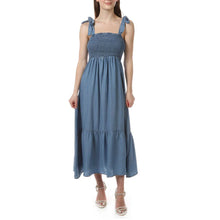 Load image into Gallery viewer, Blu Pepper Smocked Top Midi Dress in Chambray
