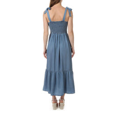 Load image into Gallery viewer, Blu Pepper Smocked Top Midi Dress in Chambray
