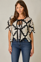 Mystree Crochet Scallop Hem Cardigan in Black (TOP ONLY)
