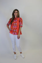 Load image into Gallery viewer, FATE Floral Print Top with Contrasting Print Border in Orange Multi
