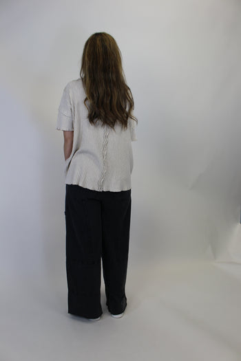 Easel Mineral Washed Terry Knit Pants in Black