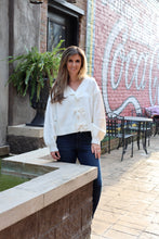 Load image into Gallery viewer, Wishlist Brushed Knit Sweater with Bow Detail Front in Off White
