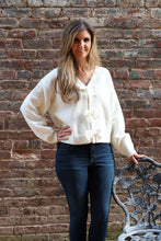 Load image into Gallery viewer, Wishlist Brushed Knit Sweater with Bow Detail Front in Off White
